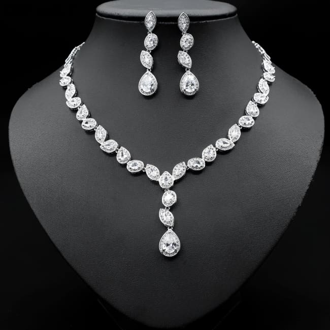 Colorful Zircon Necklace Earrings Clavicle Chain Female Noble Luxury Wedding Dress Three-piece Set White Sterling
