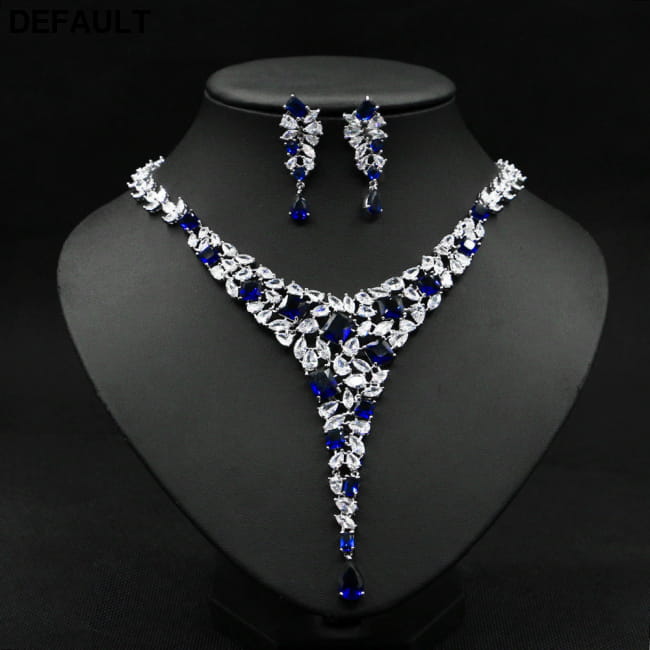 Colorful Zircon Necklace Set Wedding Dress Earring Blue Sterling Silver Sets Necklaces Jewelry