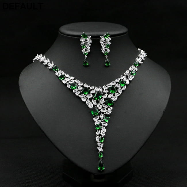 Colorful Zircon Necklace Set Wedding Dress Earring Green Sterling Silver Sets Necklaces Jewelry