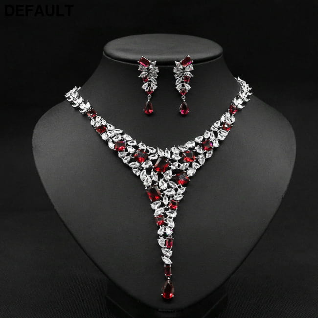 Colorful Zircon Necklace Set Wedding Dress Earring Red Sterling Silver Sets Necklaces Jewelry