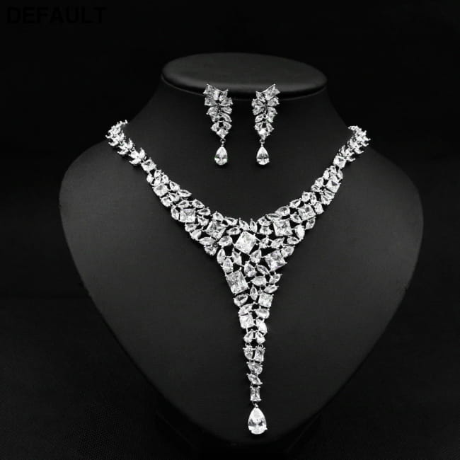 Colorful Zircon Necklace Set Wedding Dress Earring White Sterling Silver Sets Necklaces Jewelry