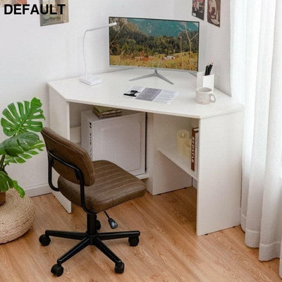 Corner Computer Desk Triangle Writing Workstation with Storage Shelf White / US Home TV Stands Best Selling Products
