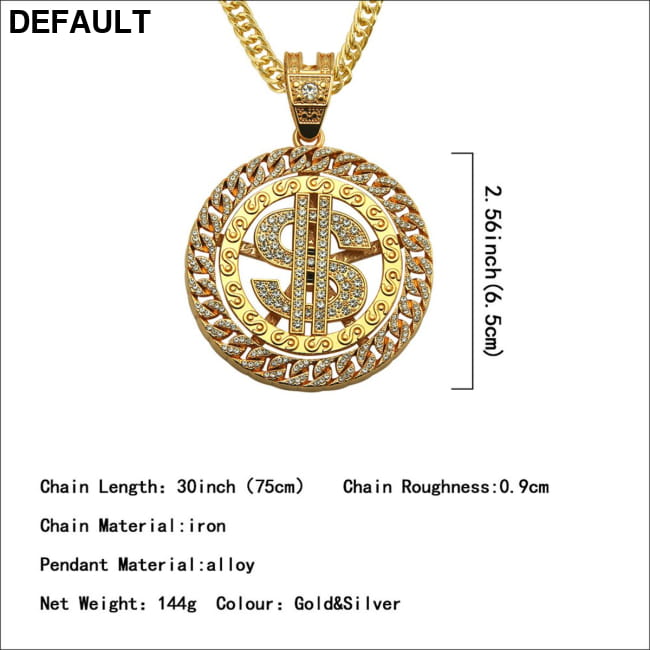Costume Gold Chain for Men Hip Hop Diamond Dollar Pendant Necklaces Sterling Silver