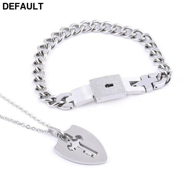 Couple Lovers Jewelry Love Heart Lock Bracelet Stainless Blue Sterling Silver Necklace Sets Necklaces