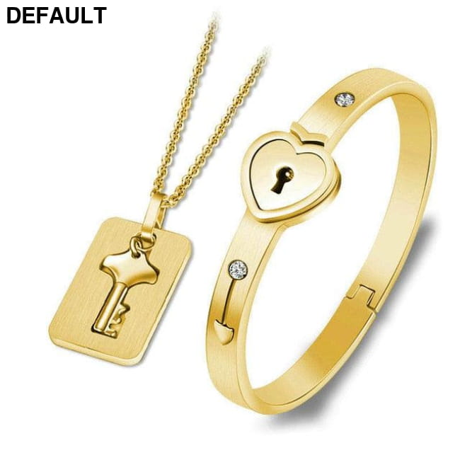 Couple Lovers Jewelry Love Heart Lock Bracelet Stainless Pure Gold Color Sterling Silver Necklace Sets Necklaces