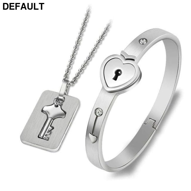Couple Lovers Jewelry Love Heart Lock Bracelet Stainless Silver Plated Sterling Necklace Sets Necklaces