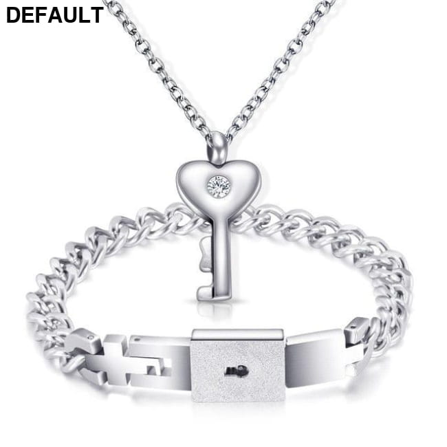 Couple Lovers Jewelry Love Heart Lock Bracelet Stainless Steel Color Sterling Silver Necklace Sets Necklaces