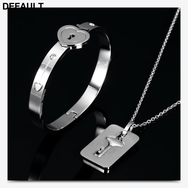 Couple Lovers Jewelry Love Heart Lock Bracelet Stainless Sterling Silver Necklace Sets Necklaces