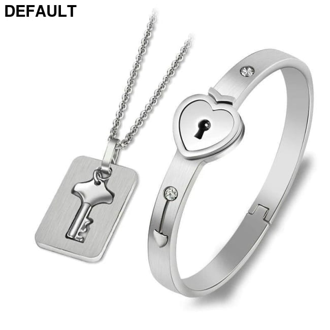 Couple Lovers Jewelry Love Heart Lock Bracelet Stainless Sterling Silver Necklace Sets Necklaces