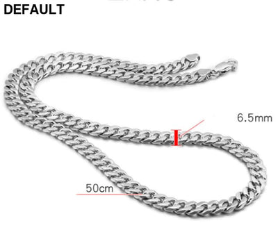 Cuban Riding Crop Necklace 6.5MM White Copper Plated With Thick Silver Buttons For Men 66cm / Necklaces Sterling