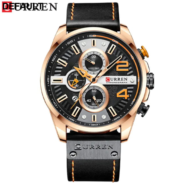 Curren 8393 Men’s Waterproof Leather Watch with Calendar Black Rose Men Sport Watches