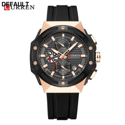 CURREN Fashionable Sports Multifunctional Chronograph Quartz Watch with Silicone Strap Creative Design Dial Luminous