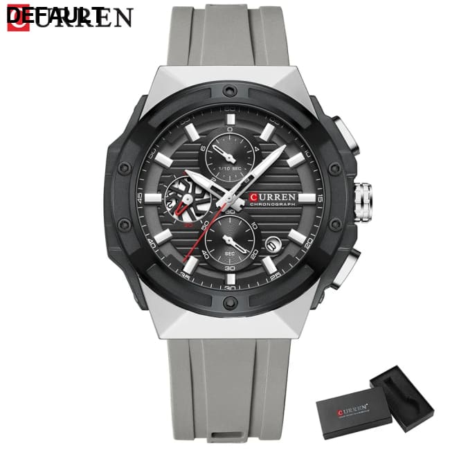 CURREN Fashionable Sports Multifunctional Chronograph Quartz Watch with Silicone Strap Creative Design Dial Luminous