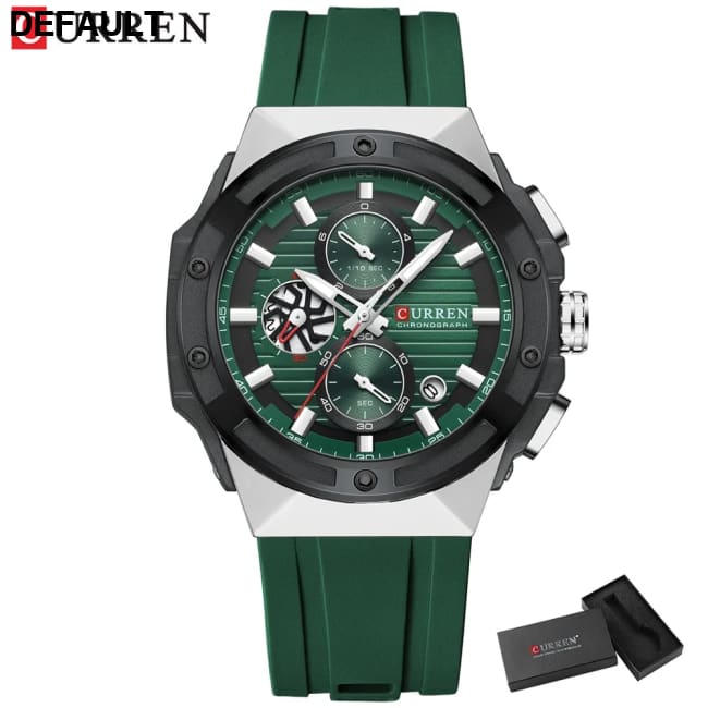 CURREN Fashionable Sports Multifunctional Chronograph Quartz Watch with Silicone Strap Creative Design Dial Luminous