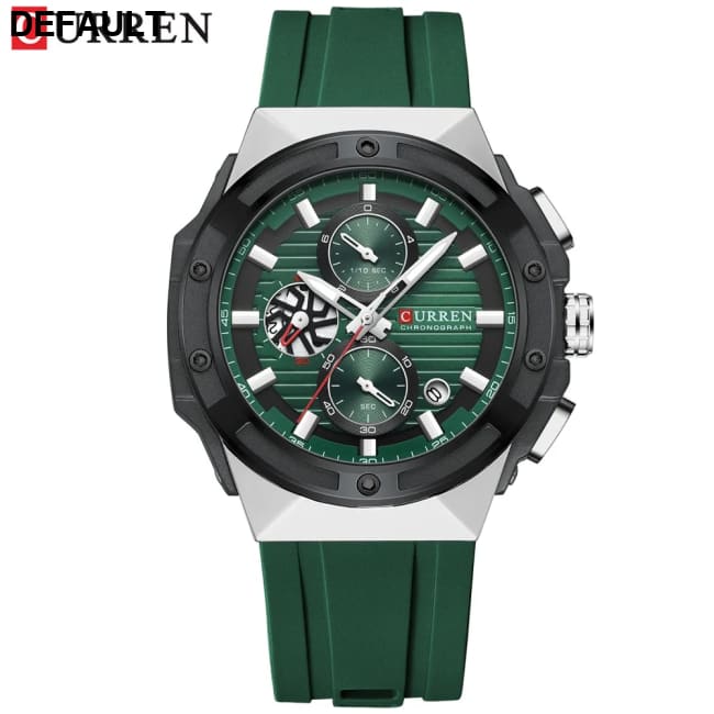 CURREN Fashionable Sports Multifunctional Chronograph Quartz Watch with Silicone Strap Creative Design Dial Luminous