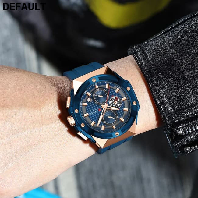 CURREN Fashionable Sports Multifunctional Chronograph Quartz Watch with Silicone Strap Creative Design Dial Luminous