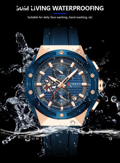 CURREN Fashionable Sports Multifunctional Chronograph Quartz Watch with Silicone Strap Creative Design Dial Luminous