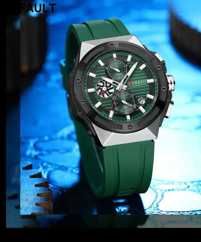 CURREN Fashionable Sports Multifunctional Chronograph Quartz Watch with Silicone Strap Creative Design Dial Luminous
