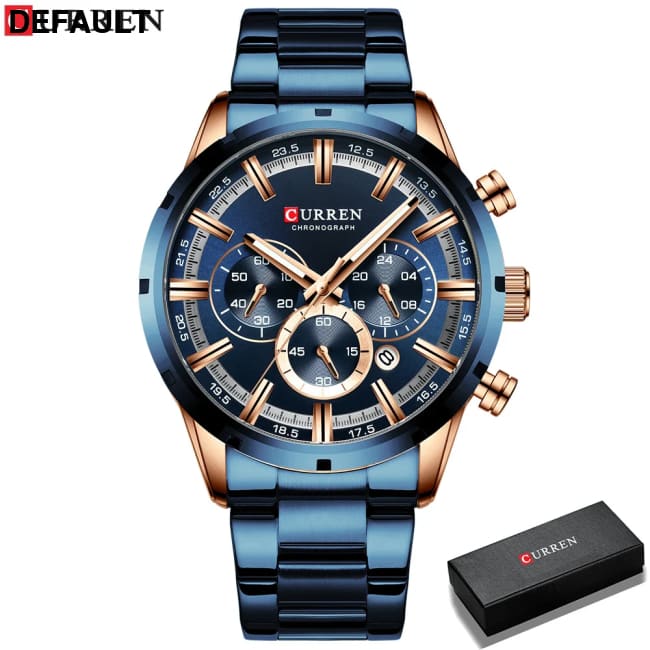 Curren Men’s Watch Blue Dial Stainless Steel Band Date Mens Business Male Watches Waterproof Luxuries Men Wrist