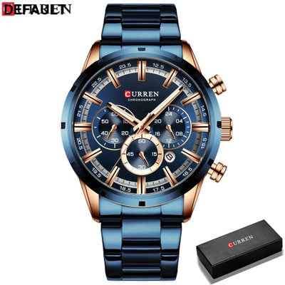 Curren Men’s Watch Blue Dial Stainless Steel Band Date Mens Business Male Watches Waterproof Luxuries Men Wrist