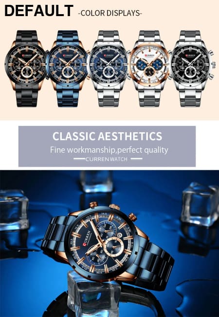 Curren Men’s Watch Blue Dial Stainless Steel Band Date Mens Business Male Watches Waterproof Luxuries Men Wrist