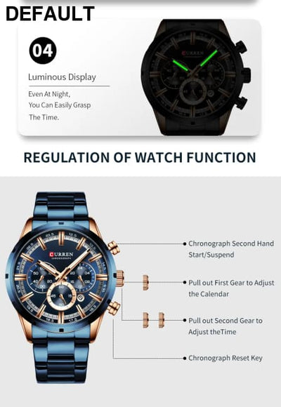 Curren Men’s Watch Blue Dial Stainless Steel Band Date Mens Business Male Watches Waterproof Luxuries Men Wrist