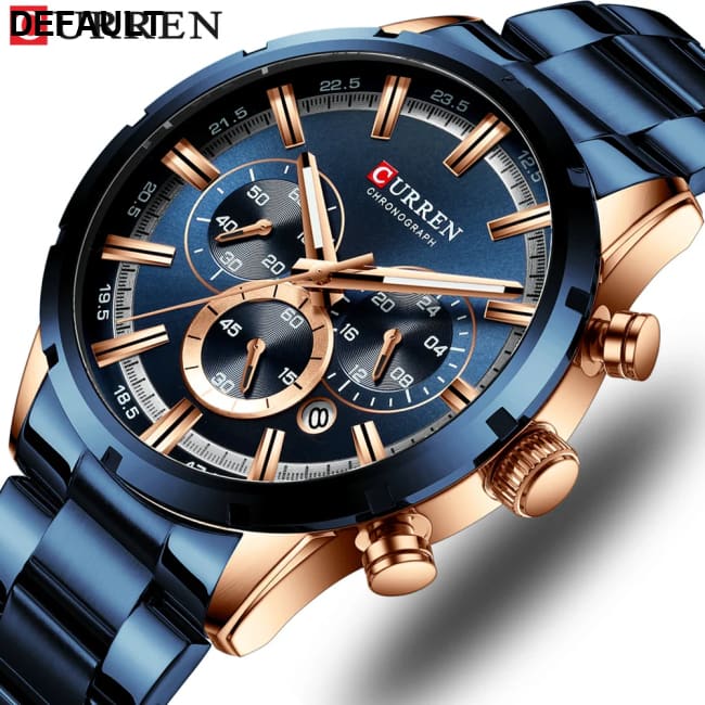 Curren Men’s Watch Blue Dial Stainless Steel Band Date Mens Business Male Watches Waterproof Luxuries Men Wrist
