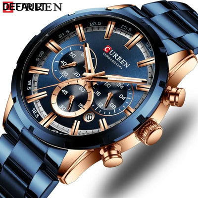 Curren Men’s Watch Blue Dial Stainless Steel Band Date Mens Business Male Watches Waterproof Luxuries Men Wrist