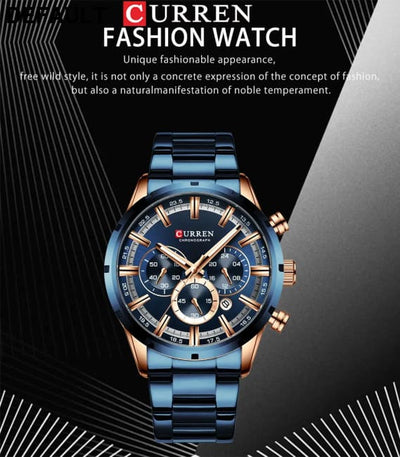 Curren Men’s Watch Blue Dial Stainless Steel Band Date Mens Business Male Watches Waterproof Luxuries Men Wrist