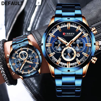 Curren Men’s Watch Blue Dial Stainless Steel Band Date Mens Business Male Watches Waterproof Luxuries Men Wrist