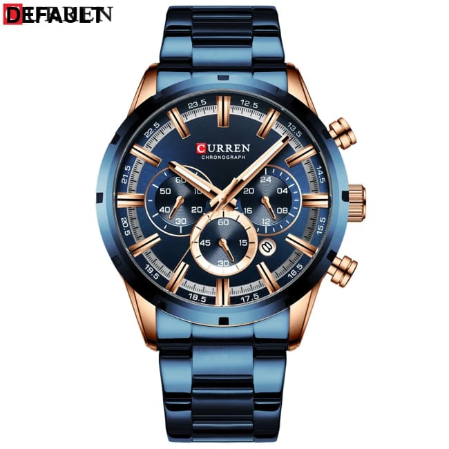 Curren Men’s Watch Blue Dial Stainless Steel Band Date Mens Business Male Watches Waterproof Luxuries Men Wrist