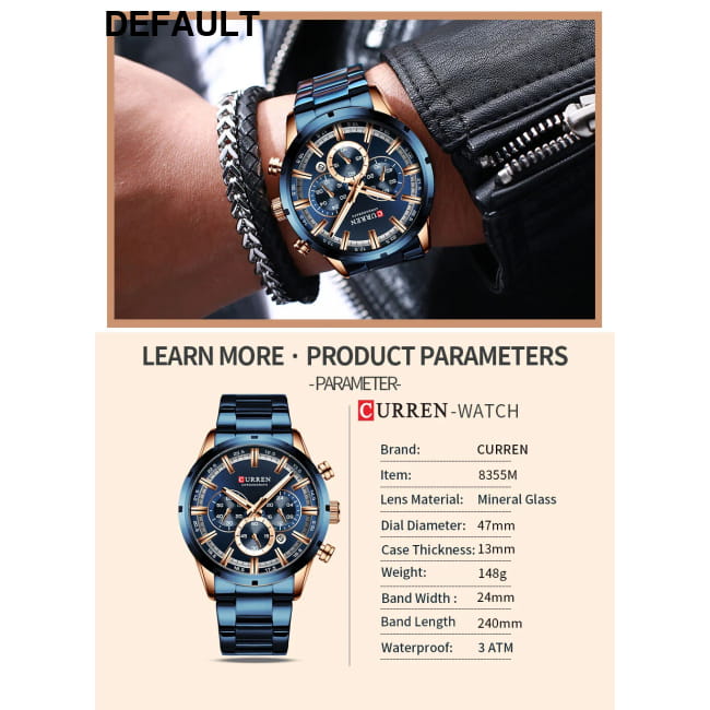 Curren Men’s Watch Blue Dial Stainless Steel Band Date Mens Men Quartz Watches Best Selling Products