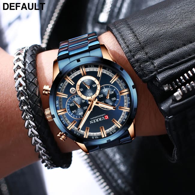 Curren Men’s Watch Blue Dial Stainless Steel Band Date Mens Business Male Watches Waterproof Luxuries Men Wrist