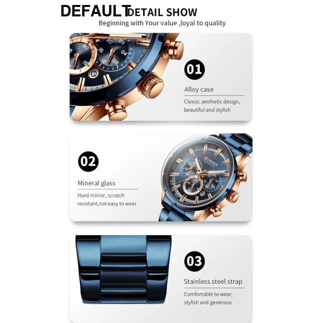 Curren Men’s Watch Blue Dial Stainless Steel Band Date Mens Men Quartz Watches Best Selling Products