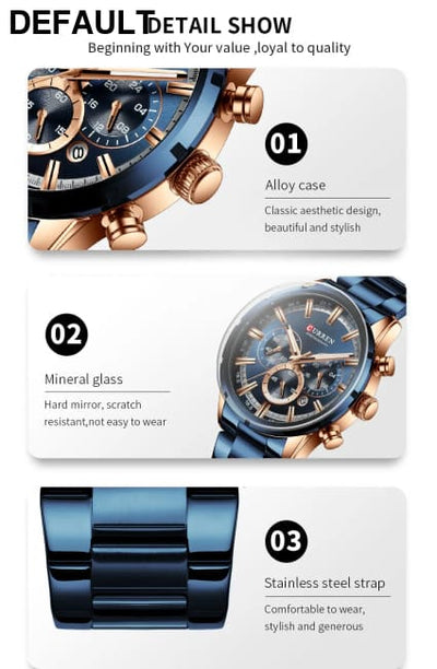 Curren Men’s Watch Blue Dial Stainless Steel Band Date Mens Business Male Watches Waterproof Luxuries Men Wrist