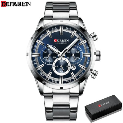 Curren Men’s Watch Blue Dial Stainless Steel Band Date Mens Business Male Watches Waterproof Luxuries Men Wrist