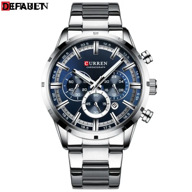 Curren Men’s Watch Blue Dial Stainless Steel Band Date Mens Business Male Watches Waterproof Luxuries Men Wrist