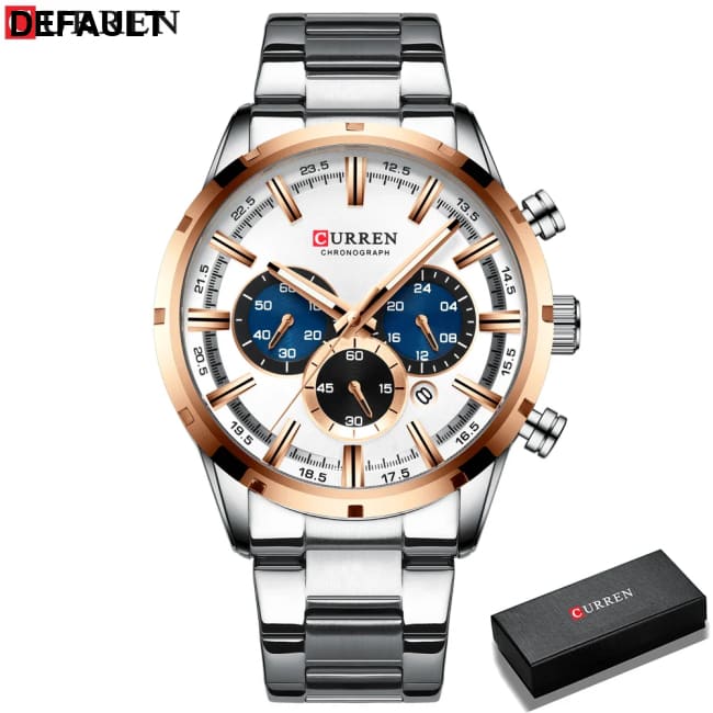 Curren Men’s Watch Blue Dial Stainless Steel Band Date Mens Business Male Watches Waterproof Luxuries Men Wrist