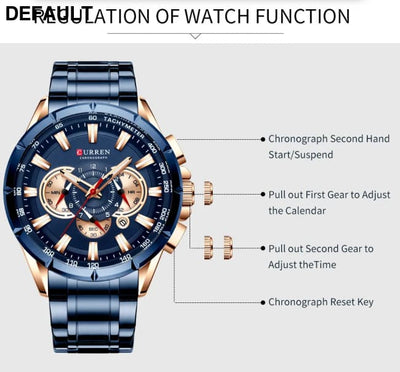 CURREN New Casual Sport Chronograph Men’s Watches Stainless Steel Band Wristwatch Big Dial Quartz Clock with Luminous