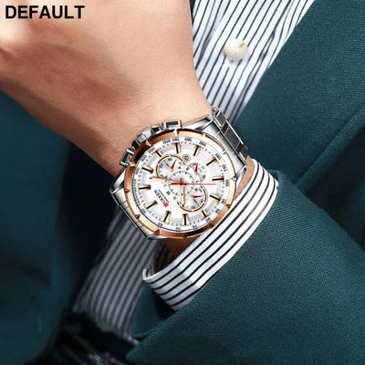 CURREN New Casual Sport Chronograph Men’s Watches Stainless Steel Band Wristwatch Big Dial Quartz Clock with Luminous