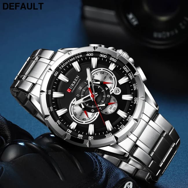 CURREN New Casual Sport Chronograph Men’s Watches Stainless Steel Band Wristwatch Big Dial Quartz Clock with Luminous