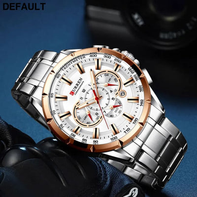 CURREN New Casual Sport Chronograph Men’s Watches Stainless Steel Band Wristwatch Big Dial Quartz Clock with Luminous