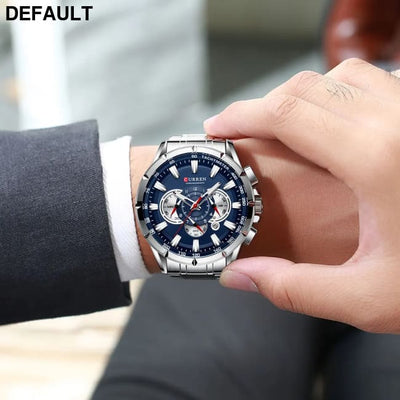 CURREN New Casual Sport Chronograph Men’s Watches Stainless Steel Band Wristwatch Big Dial Quartz Clock with Luminous