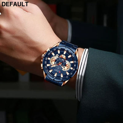 CURREN New Casual Sport Chronograph Men’s Watches Stainless Steel Band Wristwatch Big Dial Quartz Clock with Luminous