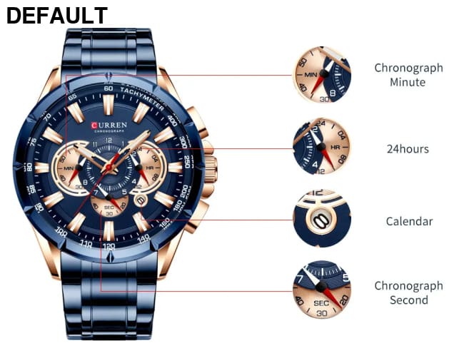 CURREN New Casual Sport Chronograph Men’s Watches Stainless Steel Band Wristwatch Big Dial Quartz Clock with Luminous
