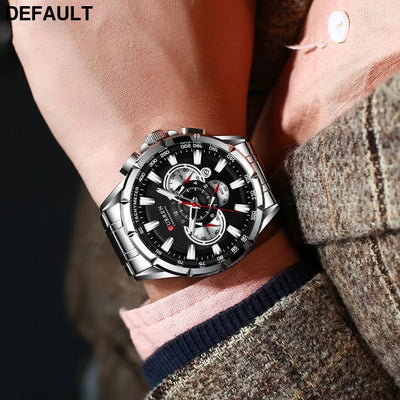 CURREN New Casual Sport Chronograph Men’s Watches Stainless Steel Band Wristwatch Big Dial Quartz Clock with Luminous