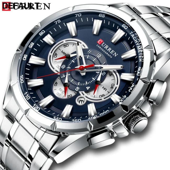 CURREN New Casual Sport Chronograph Men’s Watches Stainless Steel Band Wristwatch Big Dial Quartz Clock with Luminous