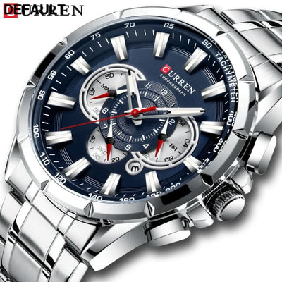 CURREN New Casual Sport Chronograph Men’s Watches Stainless Steel Band Wristwatch Big Dial Quartz Clock with Luminous