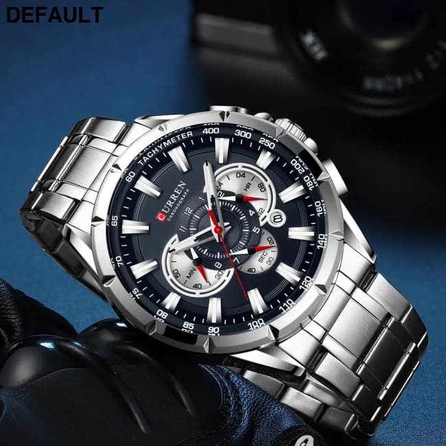CURREN New Casual Sport Chronograph Men’s Watches Stainless Steel Band Wristwatch Big Dial Quartz Clock with Luminous