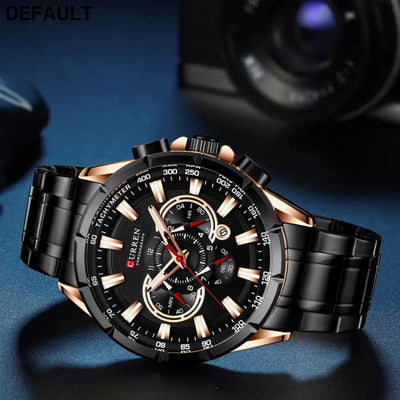 CURREN New Casual Sport Chronograph Men’s Watches Stainless Steel Band Wristwatch Big Dial Quartz Clock with Luminous